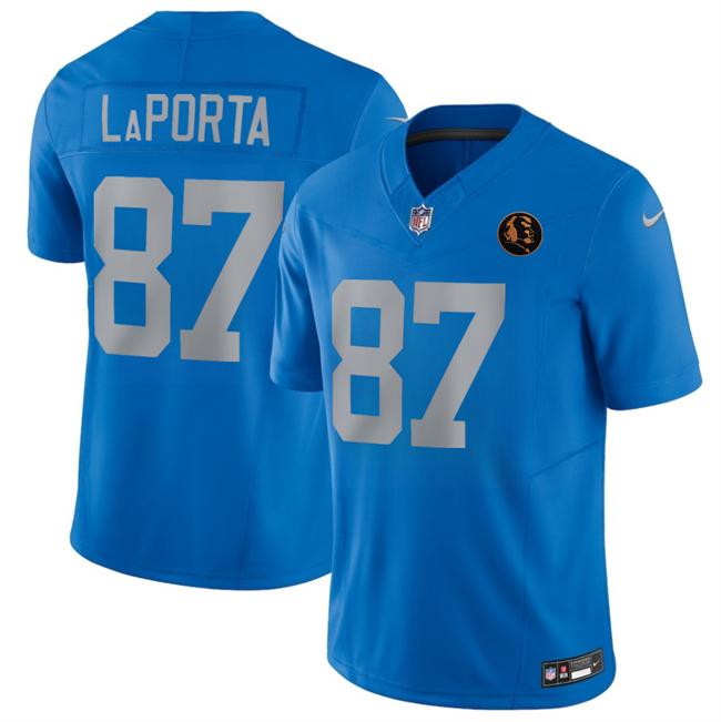 Men's Detroit Lions #87 Sam LaPorta Sam LaPorta Blue 2025 F.U.S.E.With John Madden Patch Vapor Limited Stitched Jersey